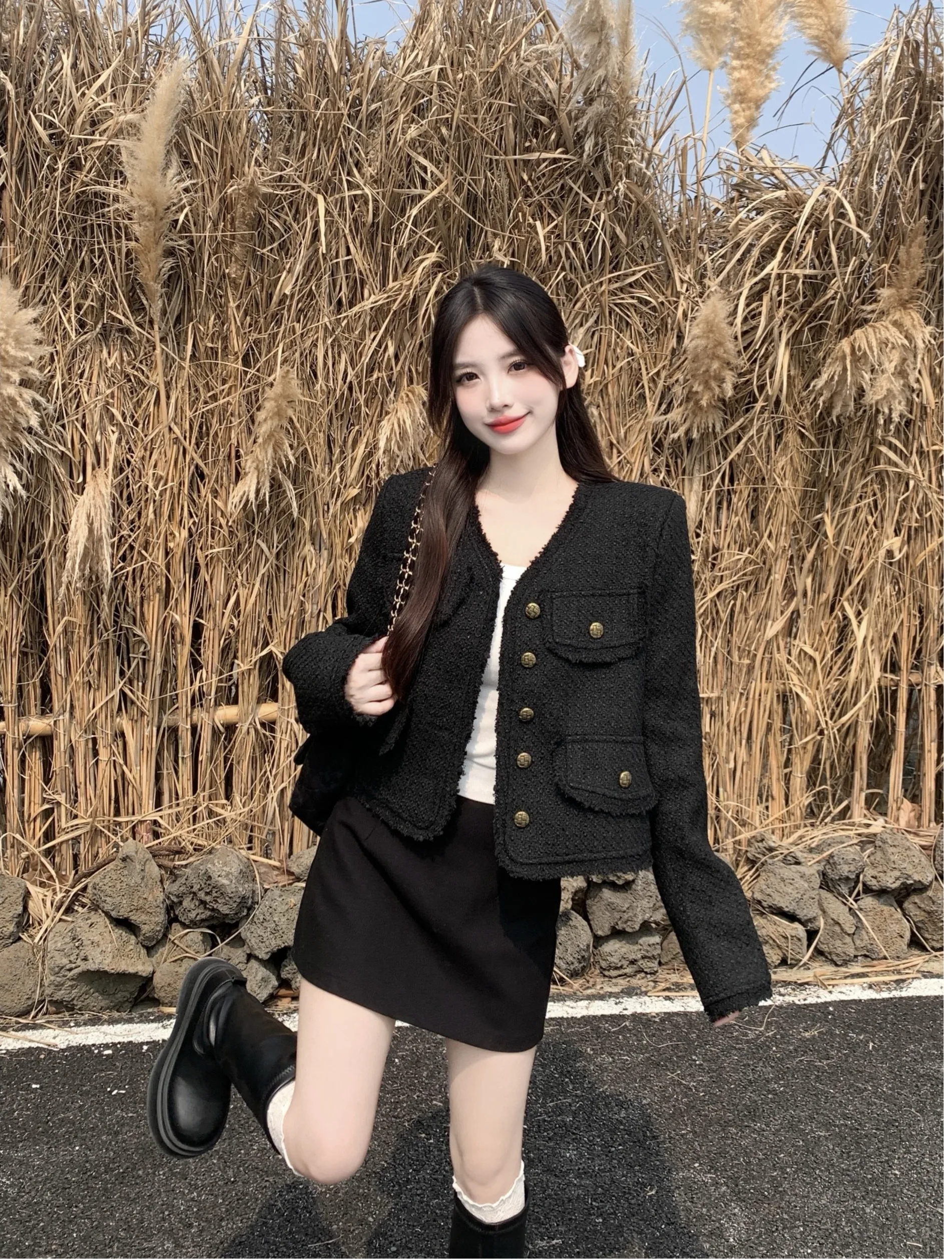 

plus Size Fluffy Trim Cotton Jacket Autumn Winter Loose Slimming Design Sense Korean Style Commute Pear Shape Long Sleeve Coat