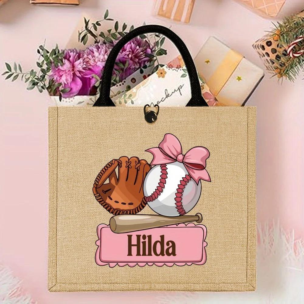 Color Variation Is a Normal Process Phenomenon Not Defective Custom Baseball Jute Bag Personalized Baseball Tote Bag for Women