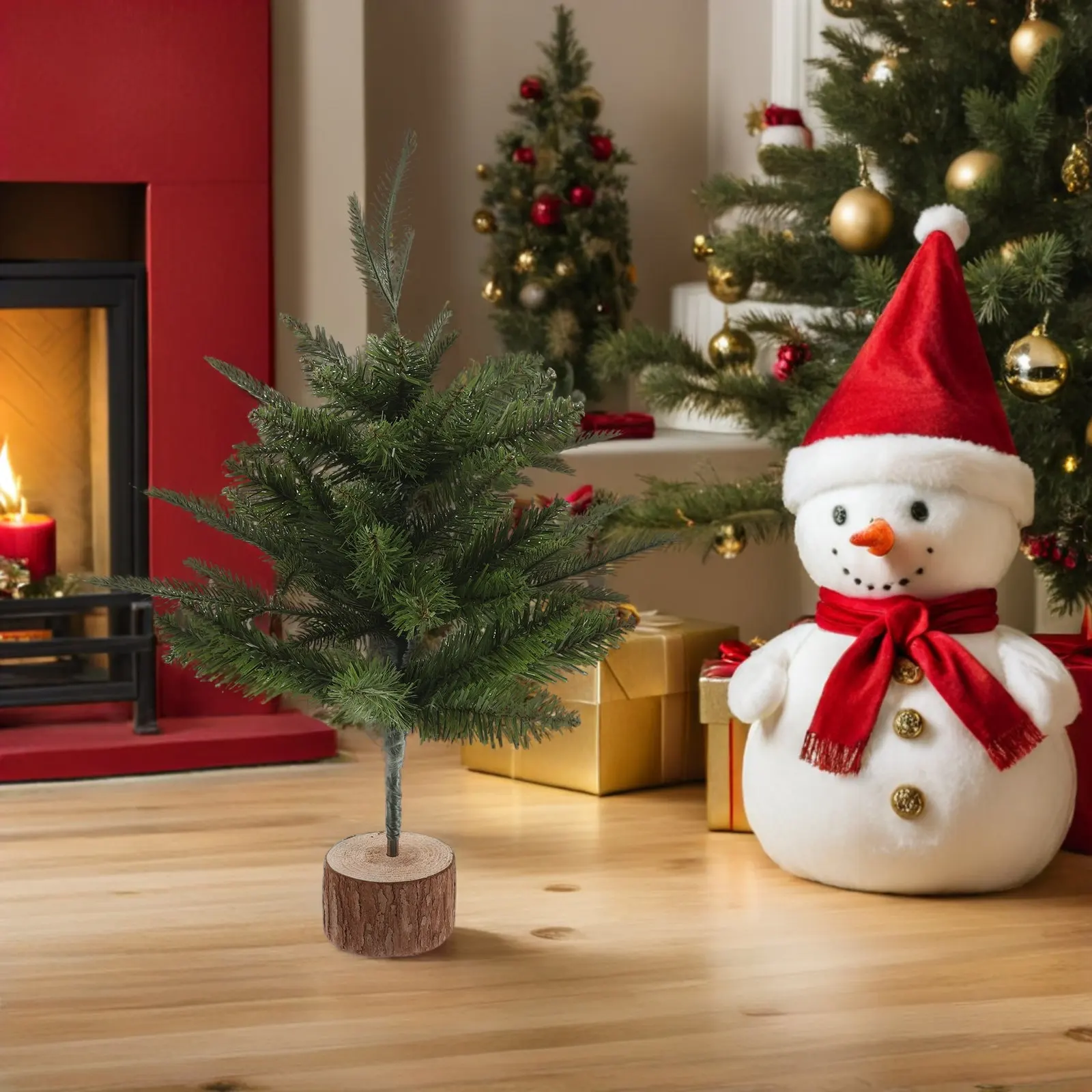 

45Cm Artificial Pine Tree Table Centerpiece Wood Base Festive Holiday Decoration for Christmas Party Office Shelf Display Small