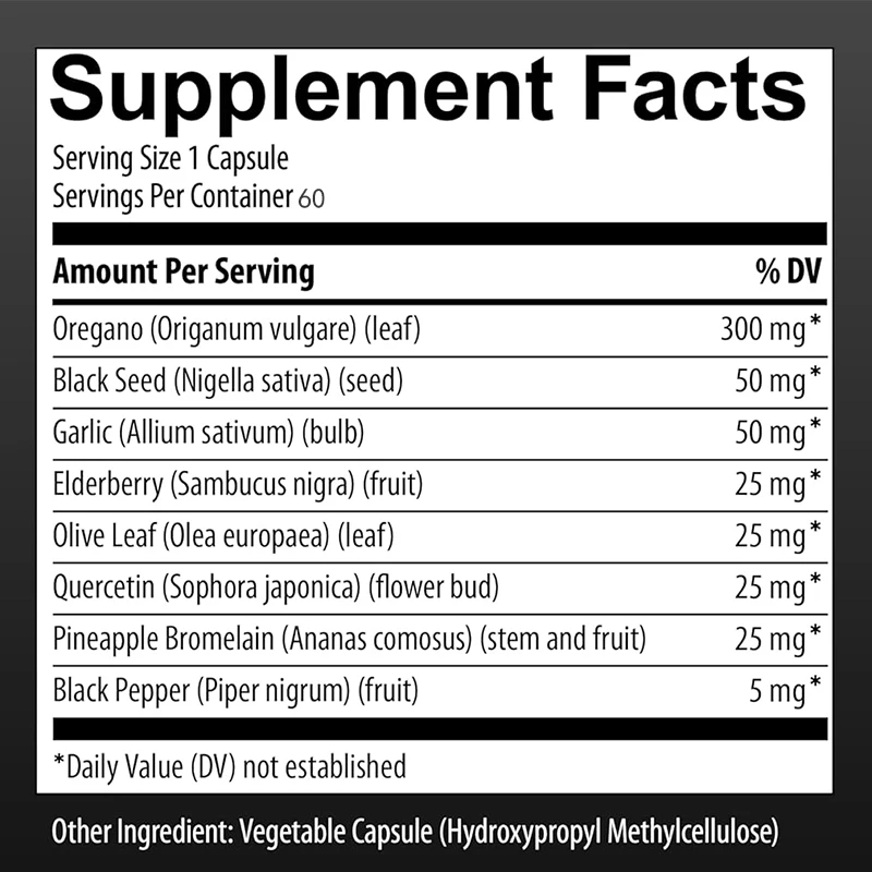 Niuzhi Supplement, Black Seeds, Garlic, Olive Leaves, Bromelain, Black Pepper, Immune and Digestive Support, 60 Capsules