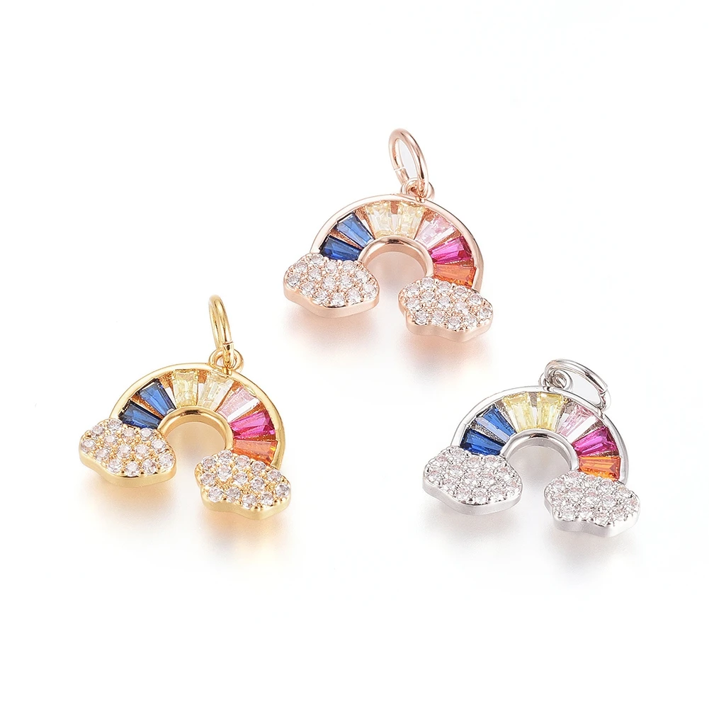 

5pcs Rainbow Brass Cubic Zirconia Pendants Colorful Weather Charm for DIY Keychain Necklace Jewelry Making Finding Accessories
