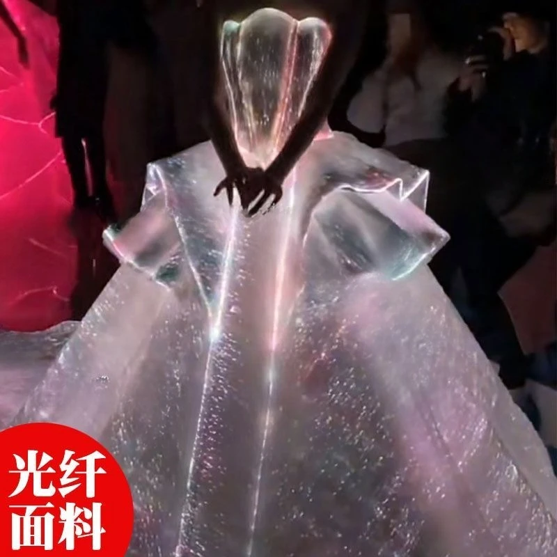 Luminous cloth, fiber optic fabric, luminous fiber, luminous color-changing fabric, wedding dress with lights and starry sky top
