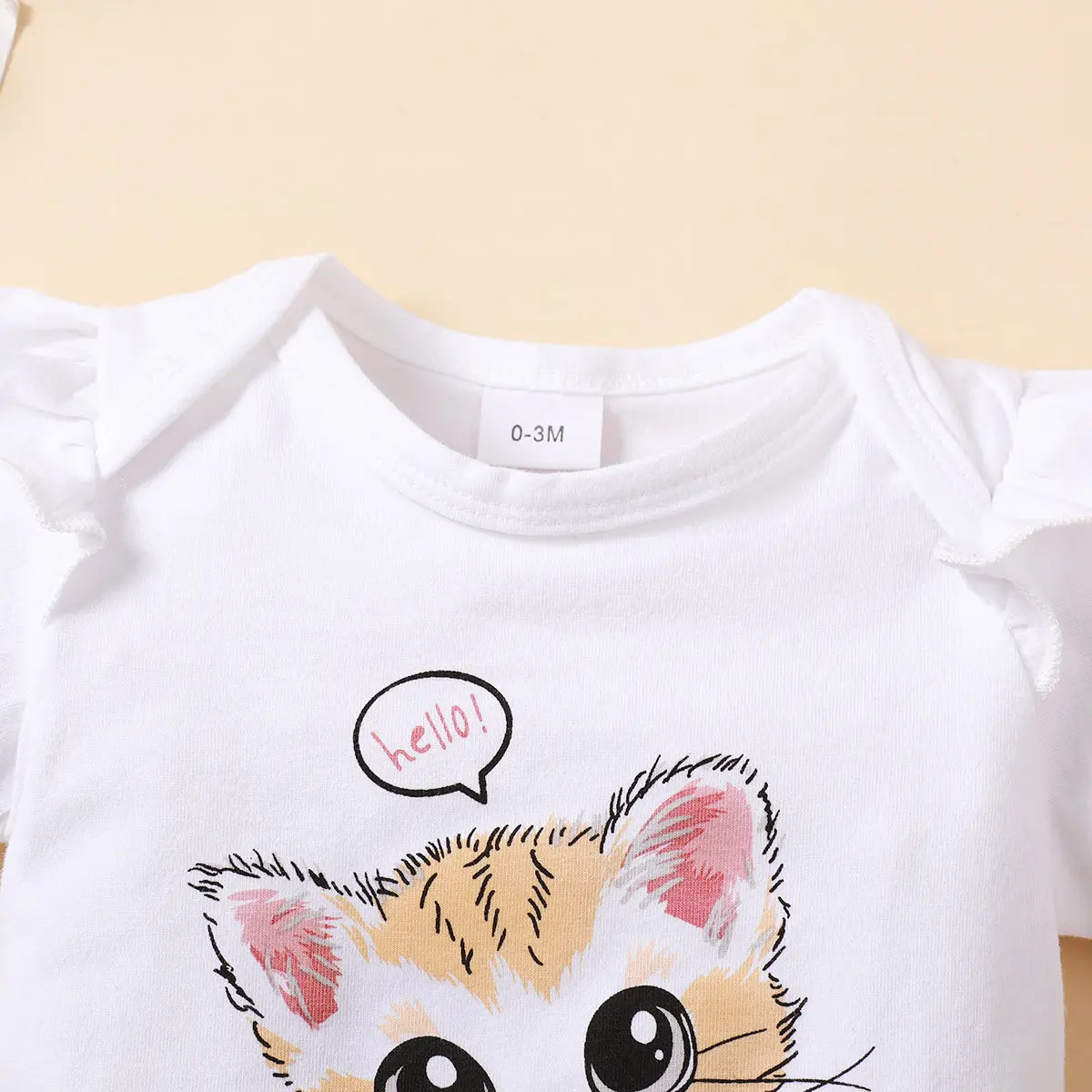 3PCS Newborn Baby Girl Clothes Set Short Sleeve Cute Kitten Bodysuit +Shorts+Headband Summer Outfit for Toddler Girl 0-18 Months