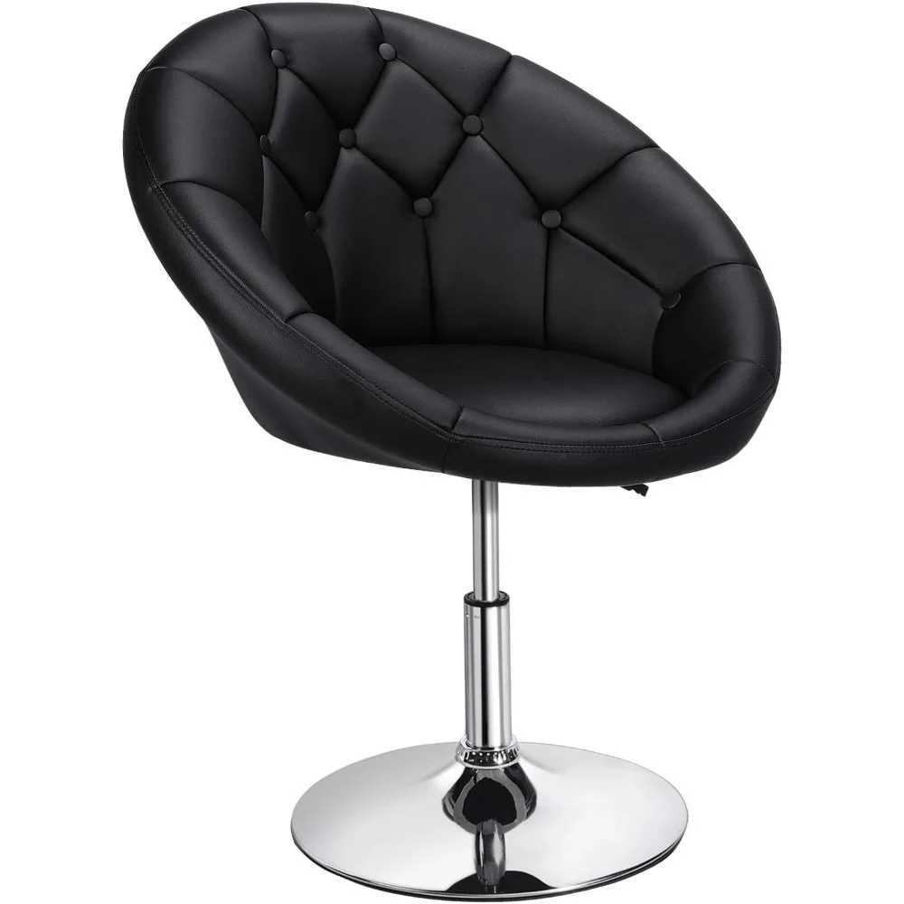 

Round Tufted Back Chair Contemporary Height Adjustable Swivel Vanity Chair Modern Look, Black
