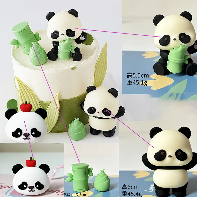 1set Cute Panda Cake Toppers Bamboo Panda Cake Decor Boy Girl Happy Birthday Party Decoration Baby Shower Supplies Kids Gift
