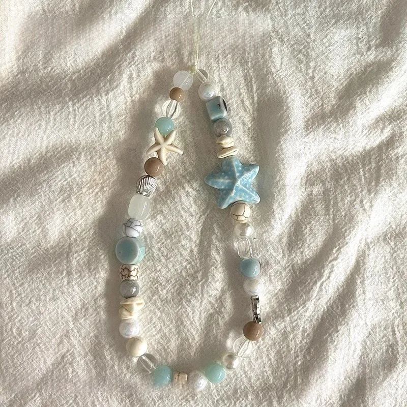 

Летняя цепочка для мобильного телефона с ракушками в виде морской звезды, ключ с защитой от потери, чехол для мобильного телефона, ремешок, подвеска для камеры Ccd