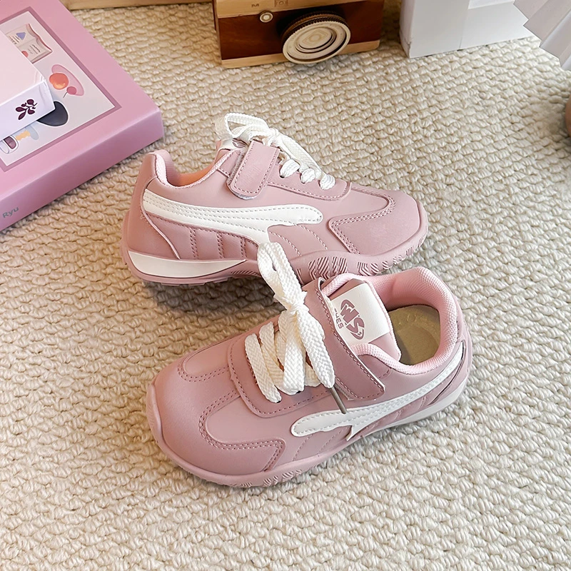 Kids Retro Stripe Sneakers, Hook & Loop Closure, Soft Upper, Wear Resistant Non Slip Sole Trainers for Boys Girls Daily Wear