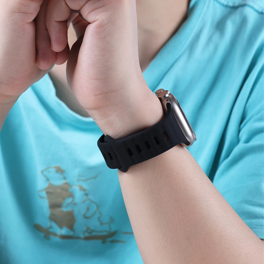 Apple Watch Ultra 2, 49mm, 46mm, 45mm, 44mm, 42mm, 41mm, 40mm, 38mm用シリコンストラップ,スポーツブレスレット,iwatchシリーズ10 9、8、7、6、se、5