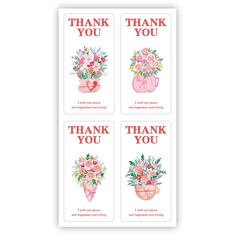 

25 Sheets/100pcs Cute Floral Thank You Stickers Pink Flower Label Decals For Birthday Bridal Greeting Cards Gifts Party Decor