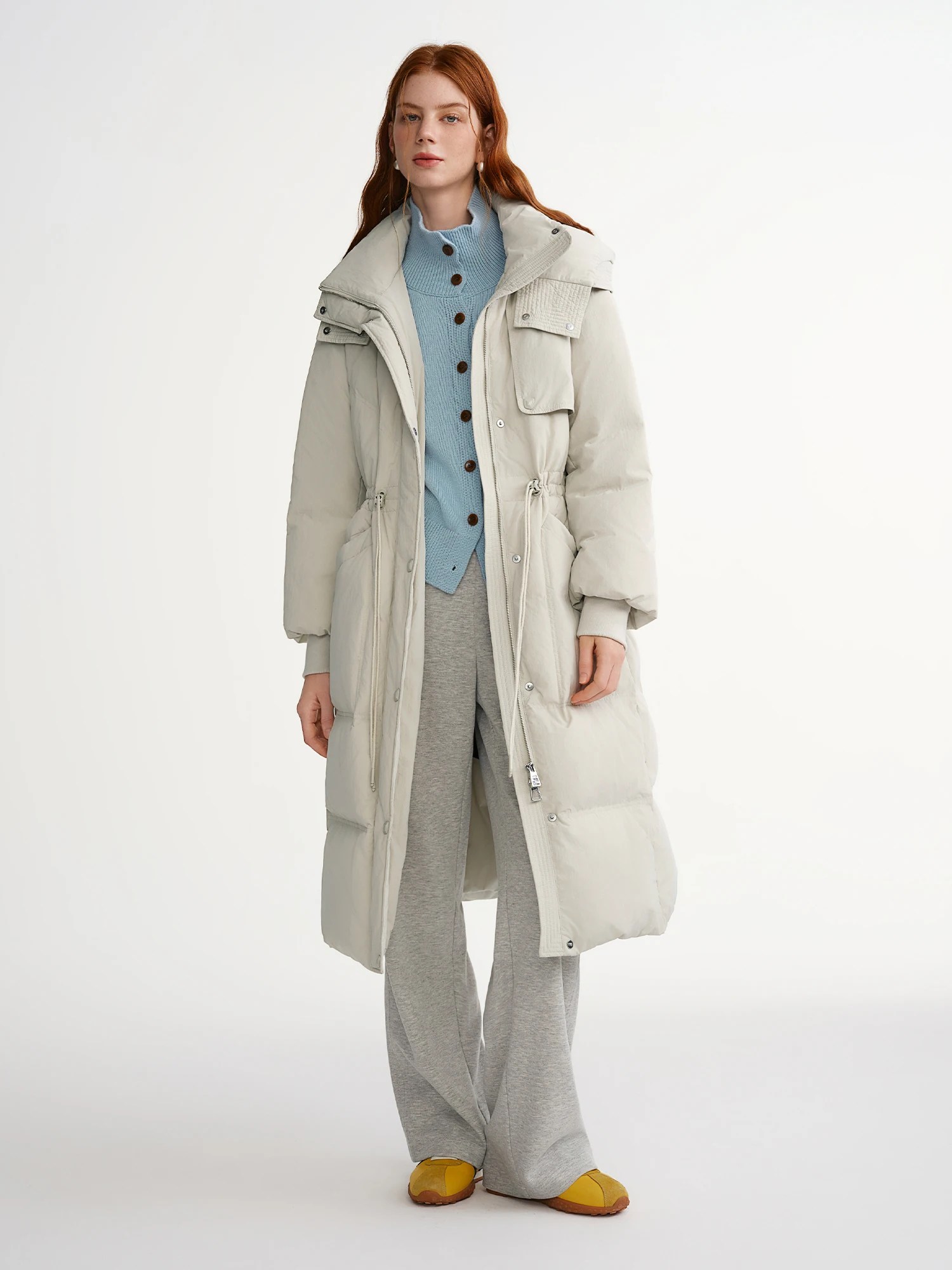 DUSHU 2025 Plus レディース ロング パファージャケット フード付き ベルト付き ウエスト ダウンジャケット スリムフィット 冬用 暖かい サーマル パーカー トレンチコート