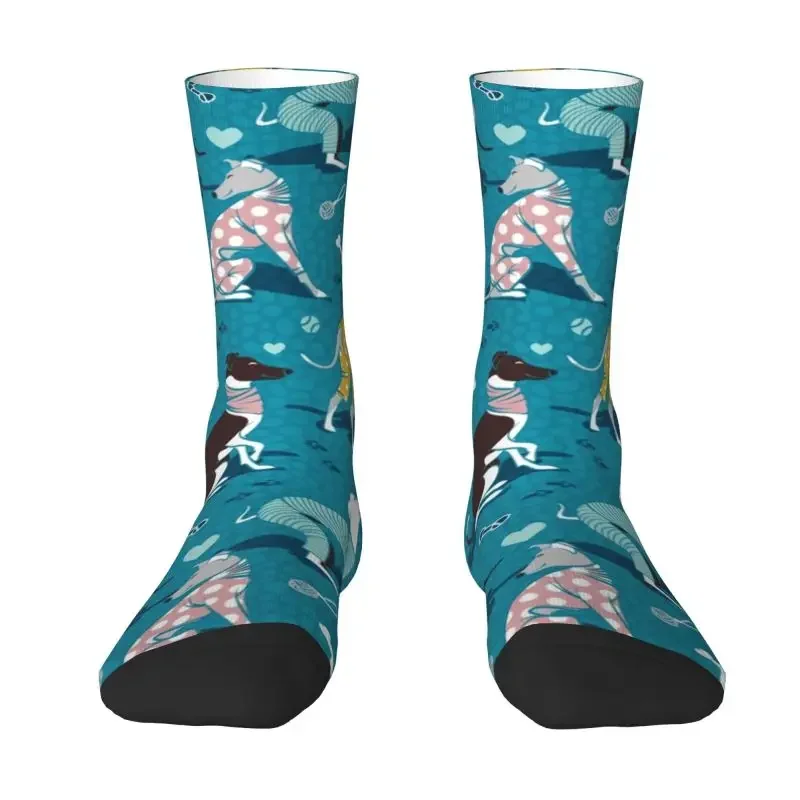 Greyhound Dogwalk Dress Socks Men Women Warm Funny Novelty Whippet Sihthound Dog Crew Socks