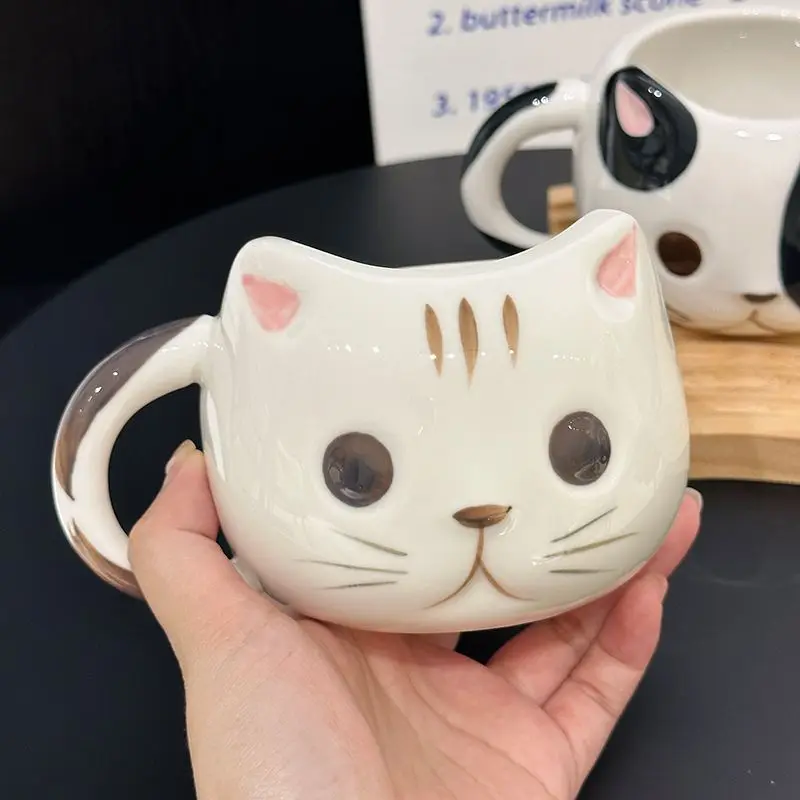 430ML Cartoon Soft and Cute Healing Series Ceramic Water Cup Cute Girl Heart Cat Cup Home Breakfast Cup Oat Mug