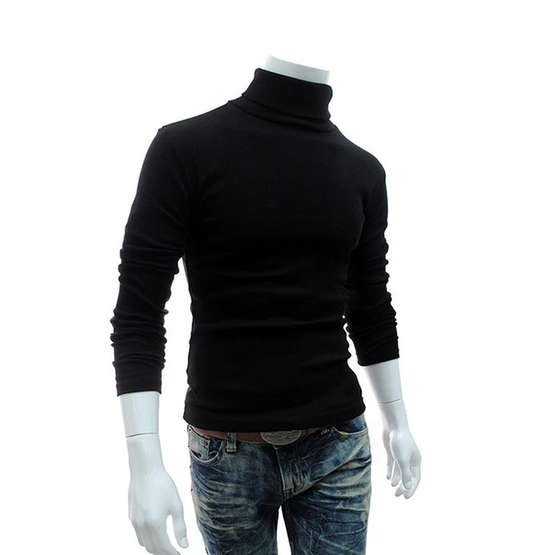 Suéteres finos de cuello alto para Hombre, ropa de algodón, Harajuku, de punto, color negro, Tops de primavera