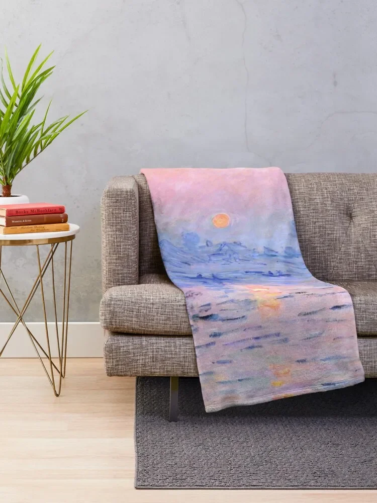 Claude Monet Sunset on the Seine at Lavacourt, Winter Effect Throw Blanket Cute Decorative Sofas Luxury Throw Blankets