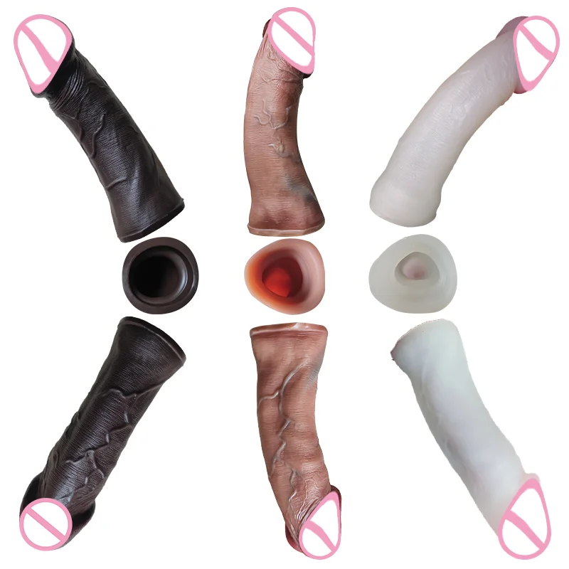YUESHE Realistic Male Penis Enlarger Extender Cock Sleeve Training Lock Sperm Dildo Ring - Sexual Enhancement Accessory for Men