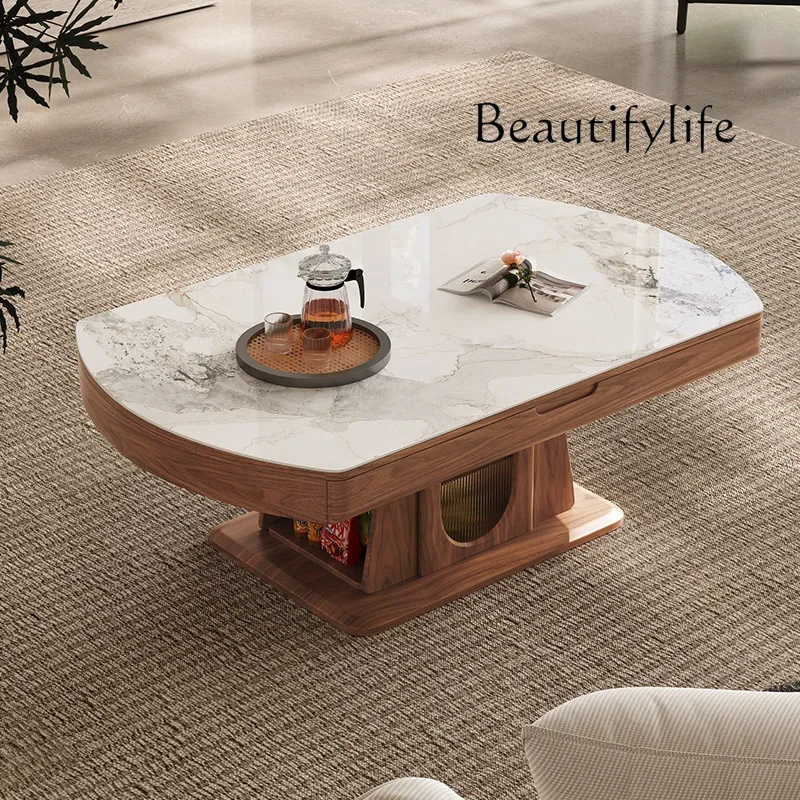 V Movable Lifting Rock Slab Coffee Table Dining Table Dual-purpose Living Room Home Multi-function Voice Coffee Table