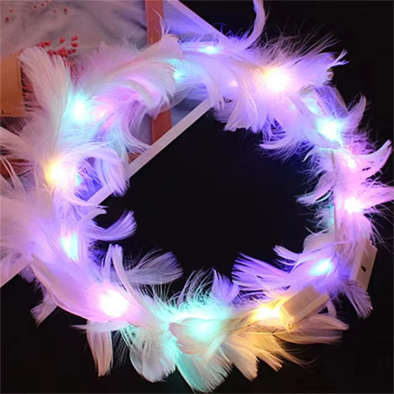 Popular Design Festival Luminous Garland  Wreath Angel Feather Headdress Colorful Led Headband for Girl Party Supplies