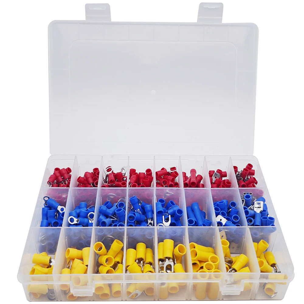 Electrical Connectors,520pcs Insulated Wire Terminals Lug Set Crimp Cable Connection Mixed Ring Spade Butt Quick Disconnect Kit