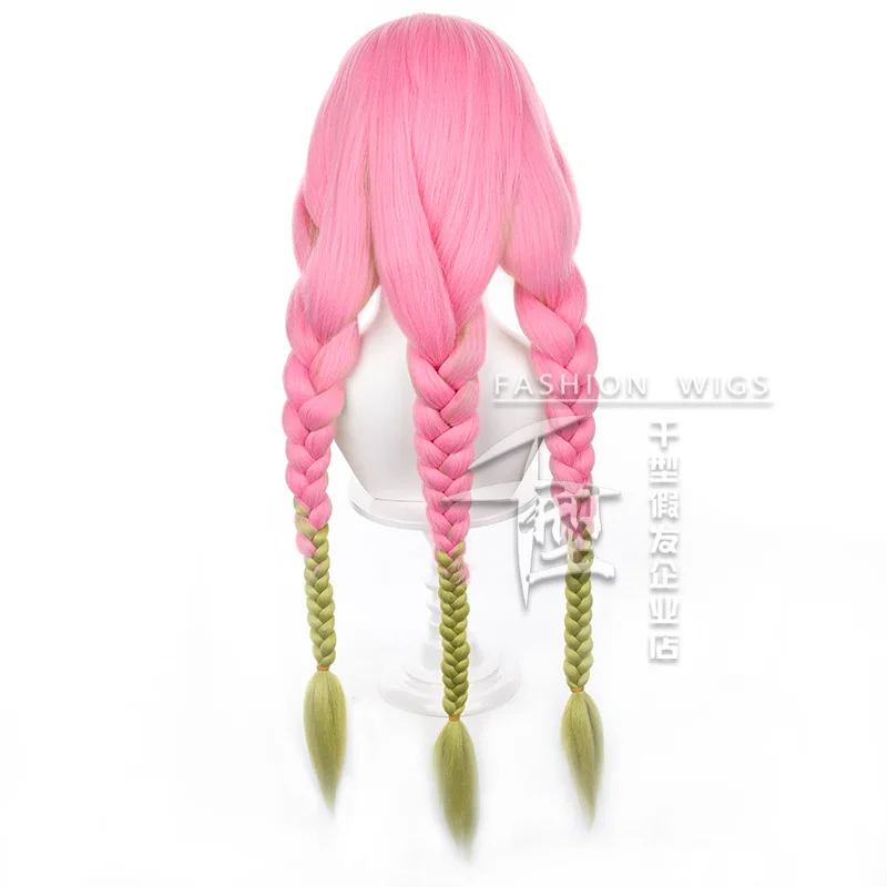 Kanroji mitsuri peruca cosplay para mulher rosa verde gradiente trança perucas anime role play adereços festa desempenho traje acessórios