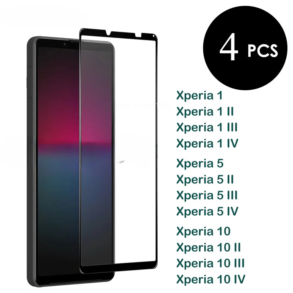 4PCS Tempered Glass  Full Covering Silk Printing Screen Protector Fon SONY Xperia 1 5 10  II III IV XZ1 Compact