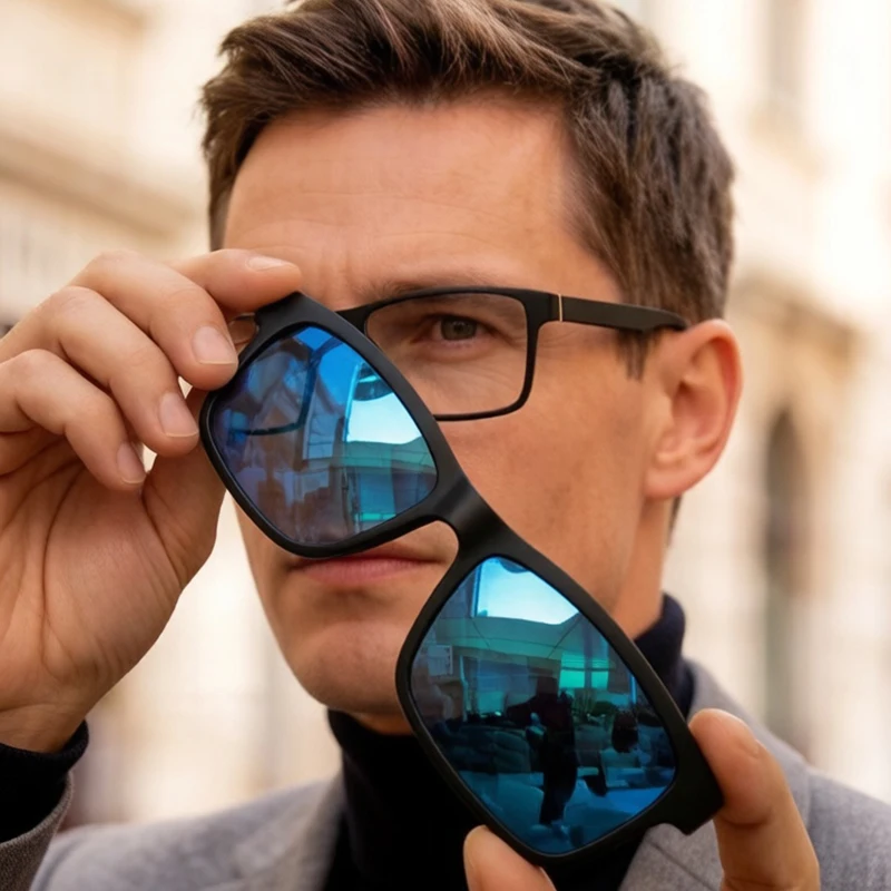 

Men's Polarized Clip-On Prescription Glasses Big Size Rectangle Magnetic Lenses Optician Myopia 036