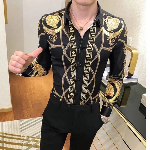 Camisas estampadas de manga larga para hombre, ropa de estilo británico, versión coreana, primavera y otoño, 2024