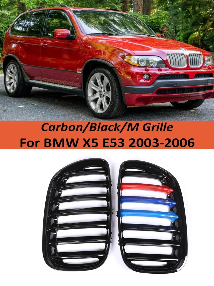 

For BMW X5 E53 X5M Front Bumper Kindey Grille M Style Inside Single Slat Black Grills Cover 2003 2004 2005 2006 Car Accessories