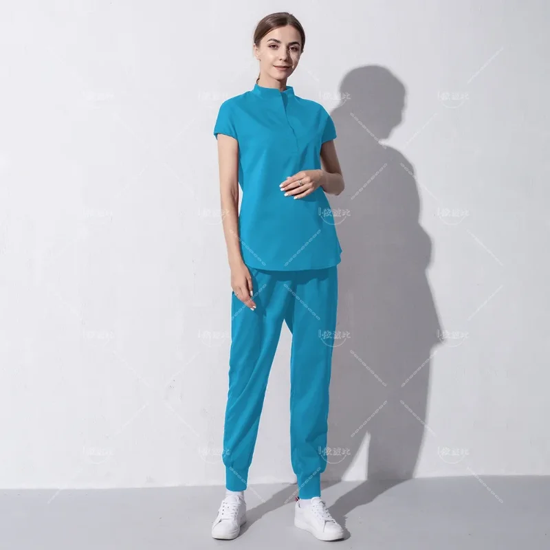 Moda donna abbigliamento da lavoro Scrub top + pantalone uniforme medica chirurgia Scrub camicia manica corta Pet Shop medico infermiera uniforme infermieristica