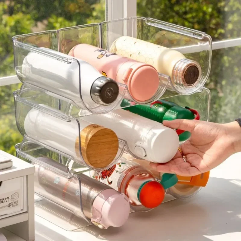 حامل أكواب قابل للتكديس، مناسب للخزائن، وحامل زجاجات المياه، وتنظيم تخزين المطبخ والتخزين، والثلاجة البلاستيكية #3