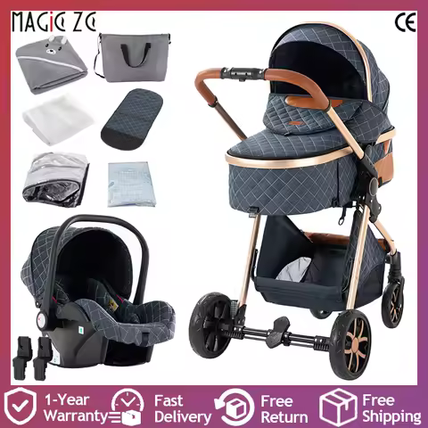 3 in 1 Baby Pushchair, Stroller and Pram with Adjustable Footrest, Silent Wheels and Soft Newborn Cushioning