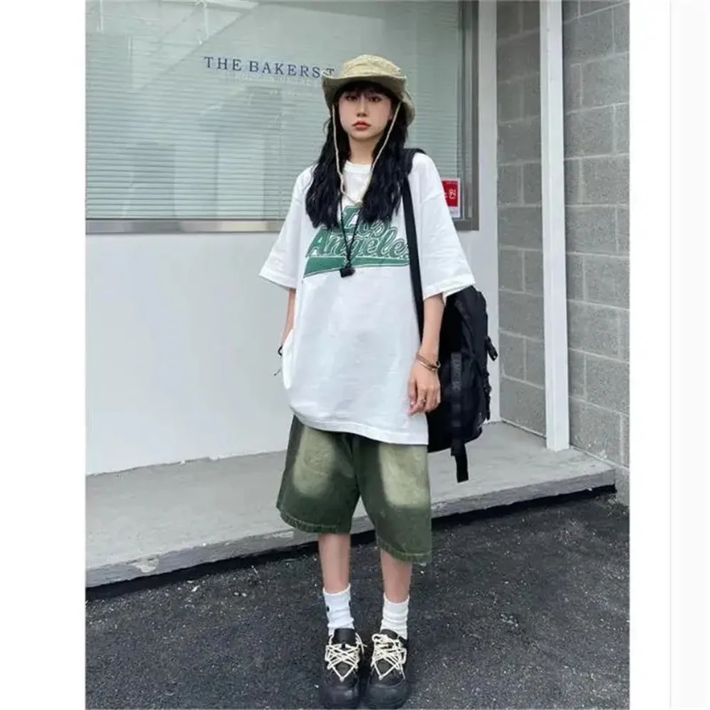 Short gothique Y2k en Jean pour femmes, taille haute, décontracté, Style de rue, Vintage, ample, droit, Harajuku, jambes larges, mode d\'été