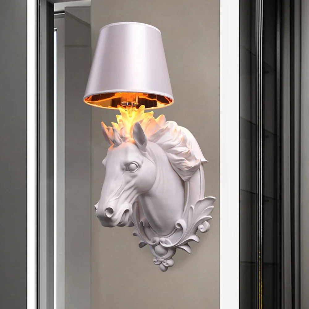 

Lucky Horse Head Wall Lamp European-Style Living Room Tv Background Wall Decoration Study Wall Lamp Bar Restaurant DecorationLED