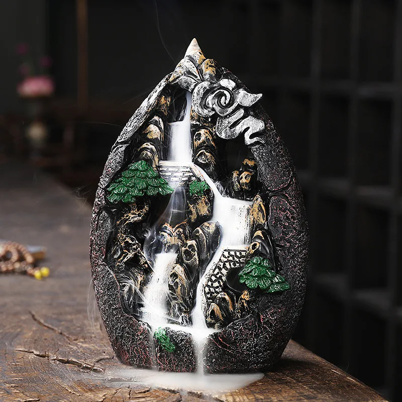 Home Decor Incense Burner Unique Mountain Stream Reflux Design for Sandalwood (Without Incense)