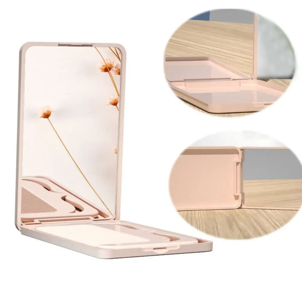 Flip Type Kamspiegelset Mini Effen Kleur Make-upspiegel met Kam Make-upspiegel Opvouwbare Opvouwbare Compacte Zakspiegel Dames