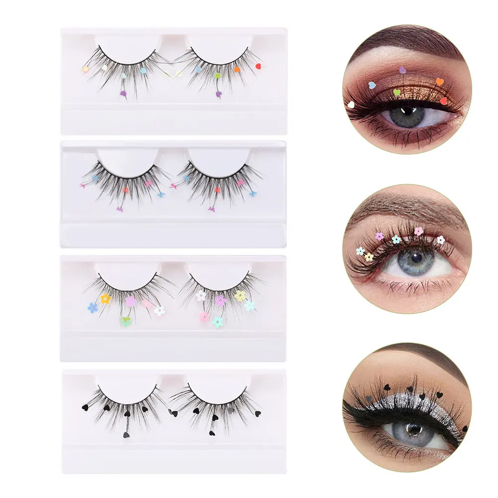 4Pairs Glitter Sequins False Eyelashes Set for Women Cosplay Halloween Party Dating Club Stage Performance Colored Butterfly