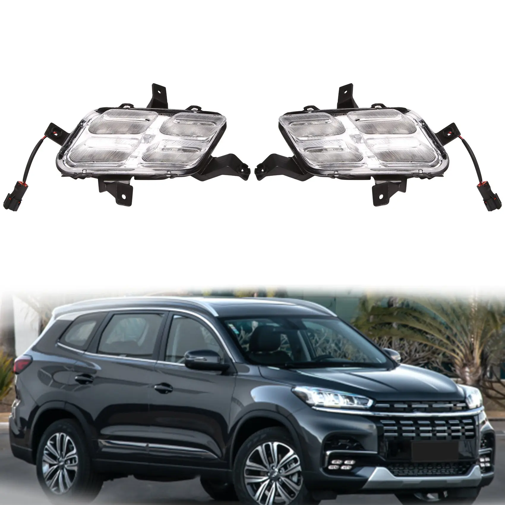 Lampu kabut LED kanan mobil DRL, lampu Bumper lampu berkendara siang hari untuk Chery Tiggo 8 2018-2019