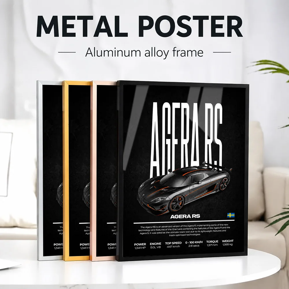 Sweden Agera RS Car Metal Poster With Aluminum Alloy Frame Customized Photo Modern Style Wall Art For Workshop Racing Fan Gift