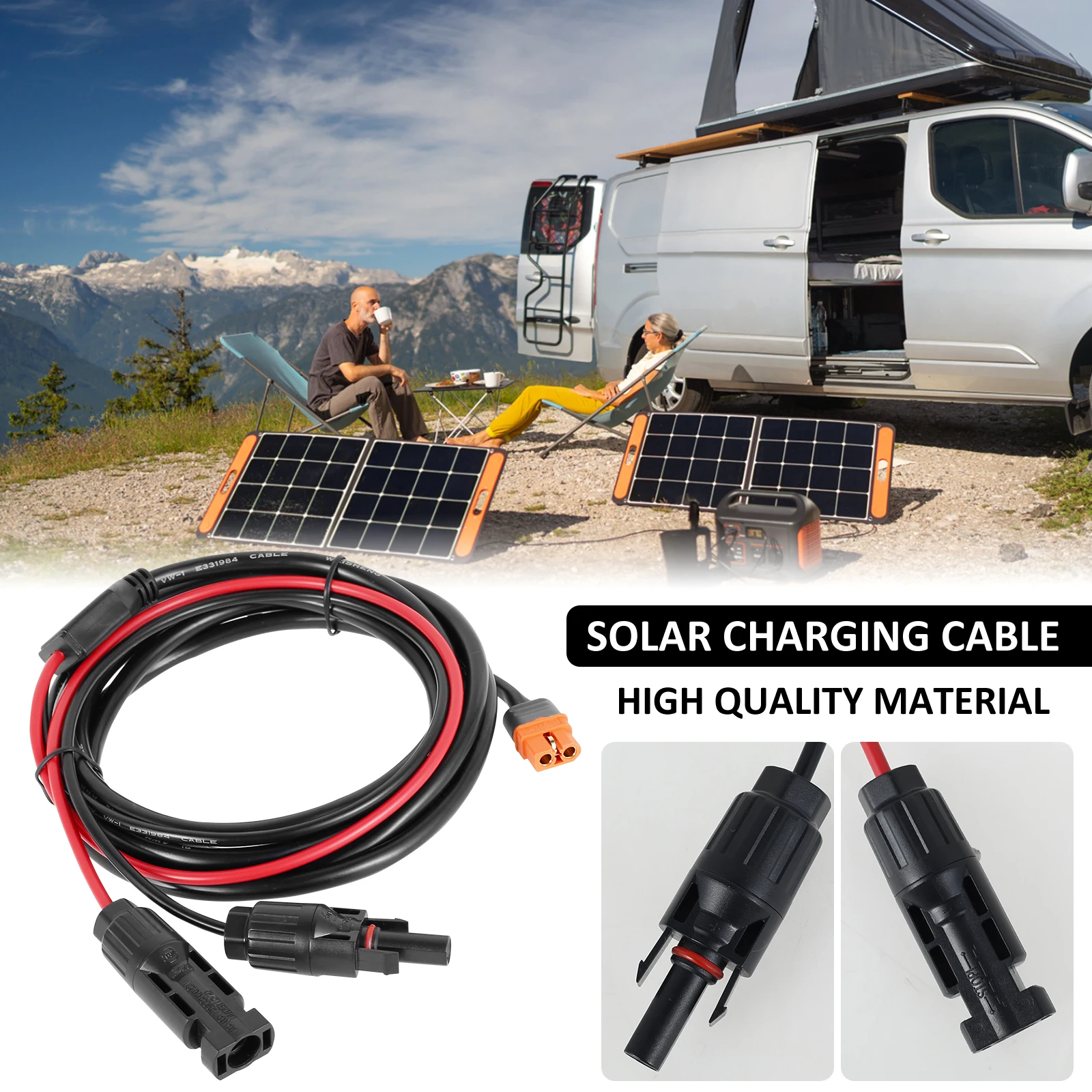 Solar Charge Cable Connector 8FT Professional Solar Panel Adapter Portable Solar Panel Extension Cable Weather-Resistant Cable