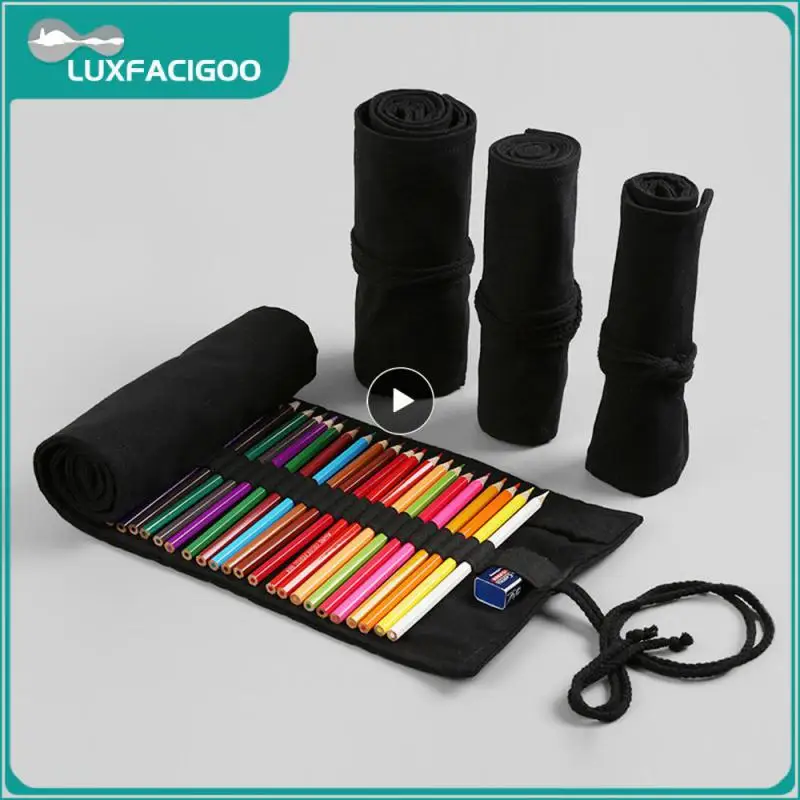 Tenda per penna filo nero solido salva spazio materiale in tela ha molti usi custodia per matite custodia per matite 24 fori presa elastica 12 fori