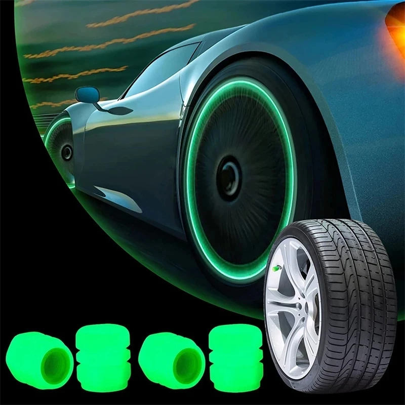 

4-Piece Universal Glowing Valve Caps - Fluorescent Stem Covers for Cars, Motorcycles & Bicycles, Auto Core Protectors