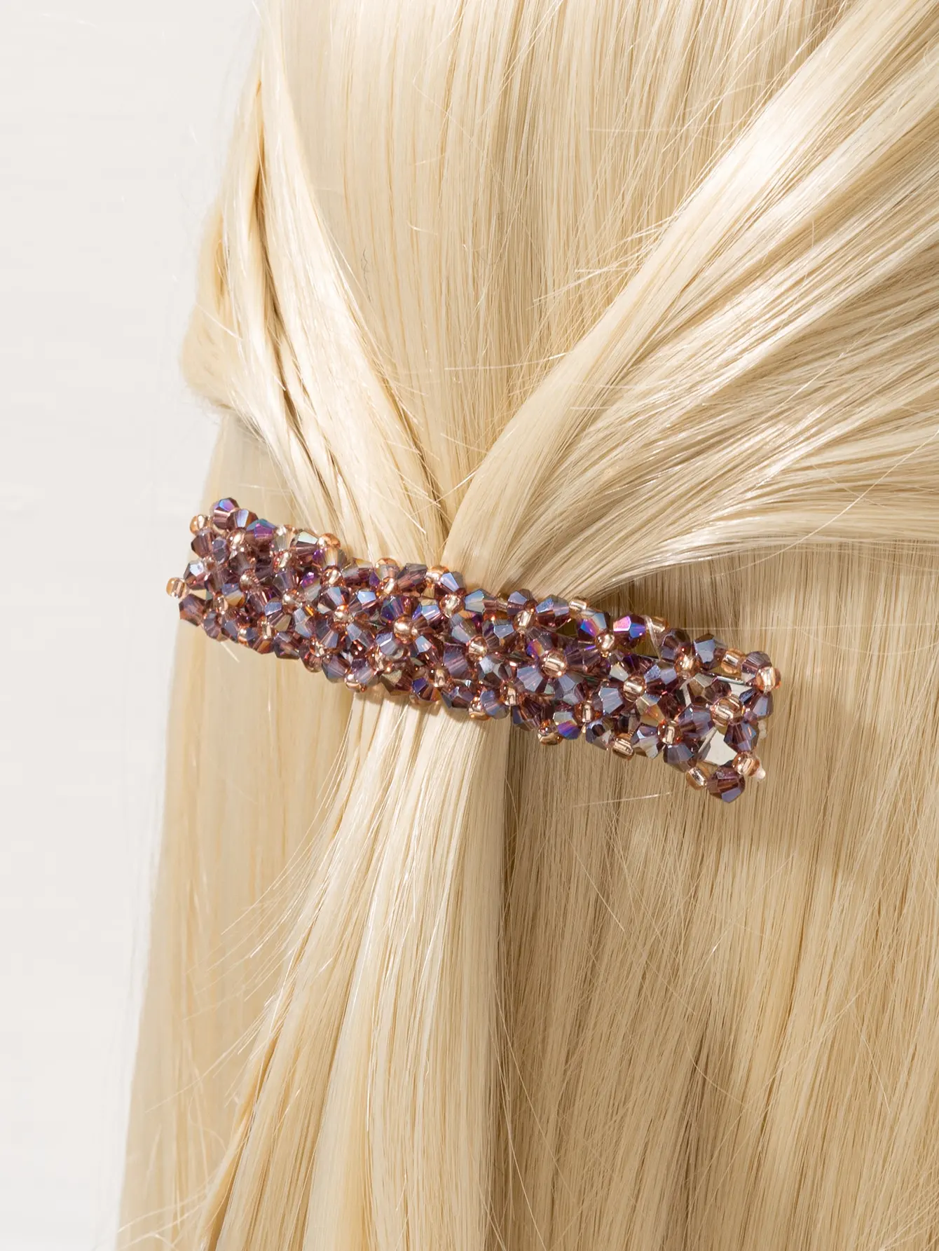 Simple crystal hair clip girls crystal fishing line braided spring clip headdress female side clip image 5