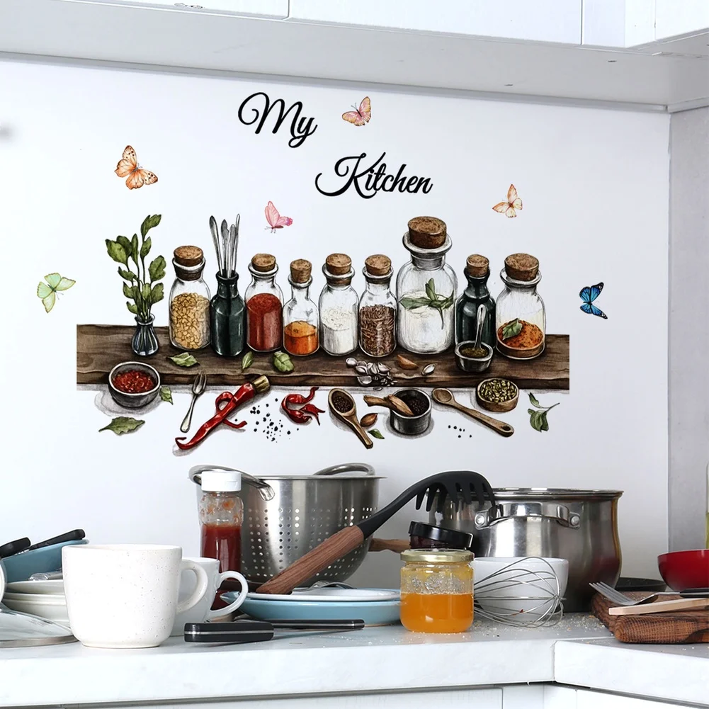 Kitchen Decor Colorful Kitchen Wall Sticker DIY Customizable Design Vibrant Multicolor Print For Kitchen Decor