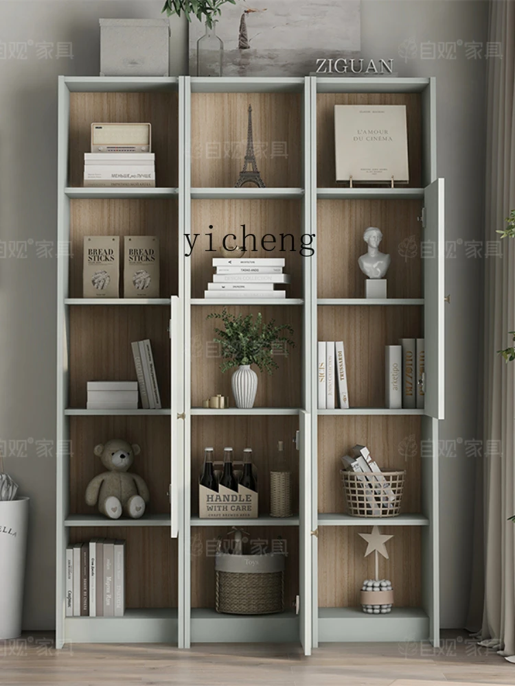 Yy Integrated Wall Free Combination Bookshelf Trapezoidal Display Stand with Door High Cabinet