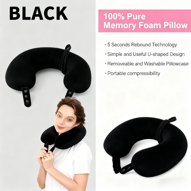 [U-Shaped Travel Pillow]Medium Soft Support with Adjustable Strap | Portable for Airplane, Car, Home Naps - Dry Clean Only