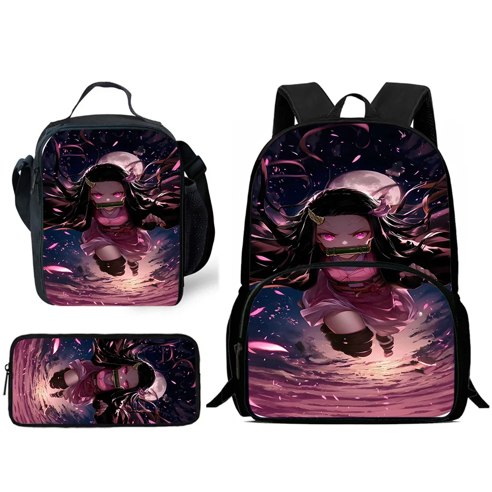 3Pcs Set Anime Demon Slayer Child Backpacks Lunch Bag Pencil Case Pupil Large Capacity School Bags For Boy Girl Best Gift