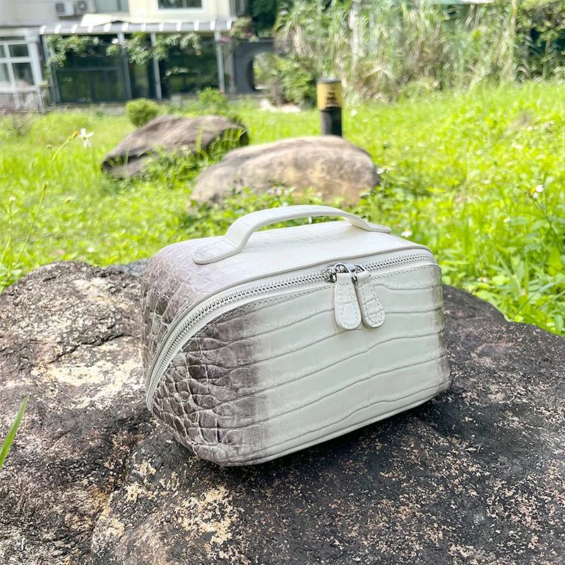 Genuine Leather Crocodile Pattern Makeup Bag for Women New Himalayan Luxury Premium Cowhide Travel Toiletry Storage Cosmetic Bag