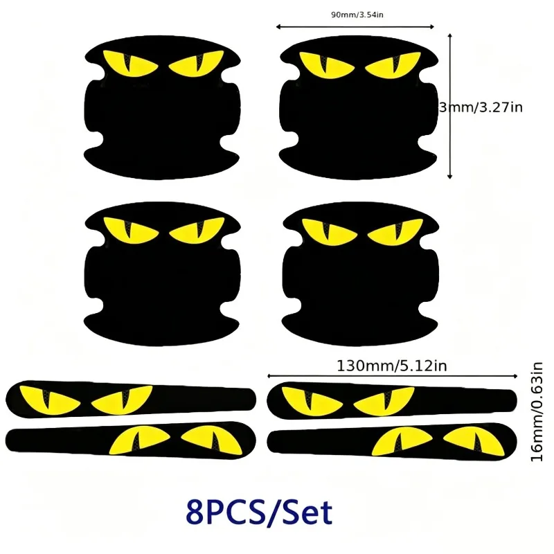 8Pcs/set Yellow Devil Eyes Door Handle & Bowl Stickers, Anti-scratch Protective Decals for Universal Cars