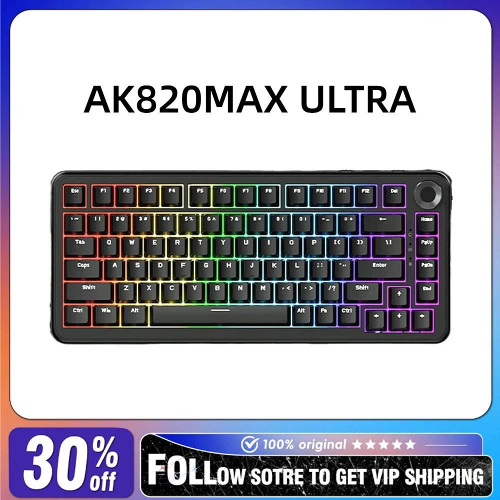 

Ajazz Ak820max Ultra Механическая клавиатура с магнитным переключателем, эргономичная RGB, двойная скорость возврата 8 КБ, 0,01 мм RT, электронные точки, геймерская клавиатура
