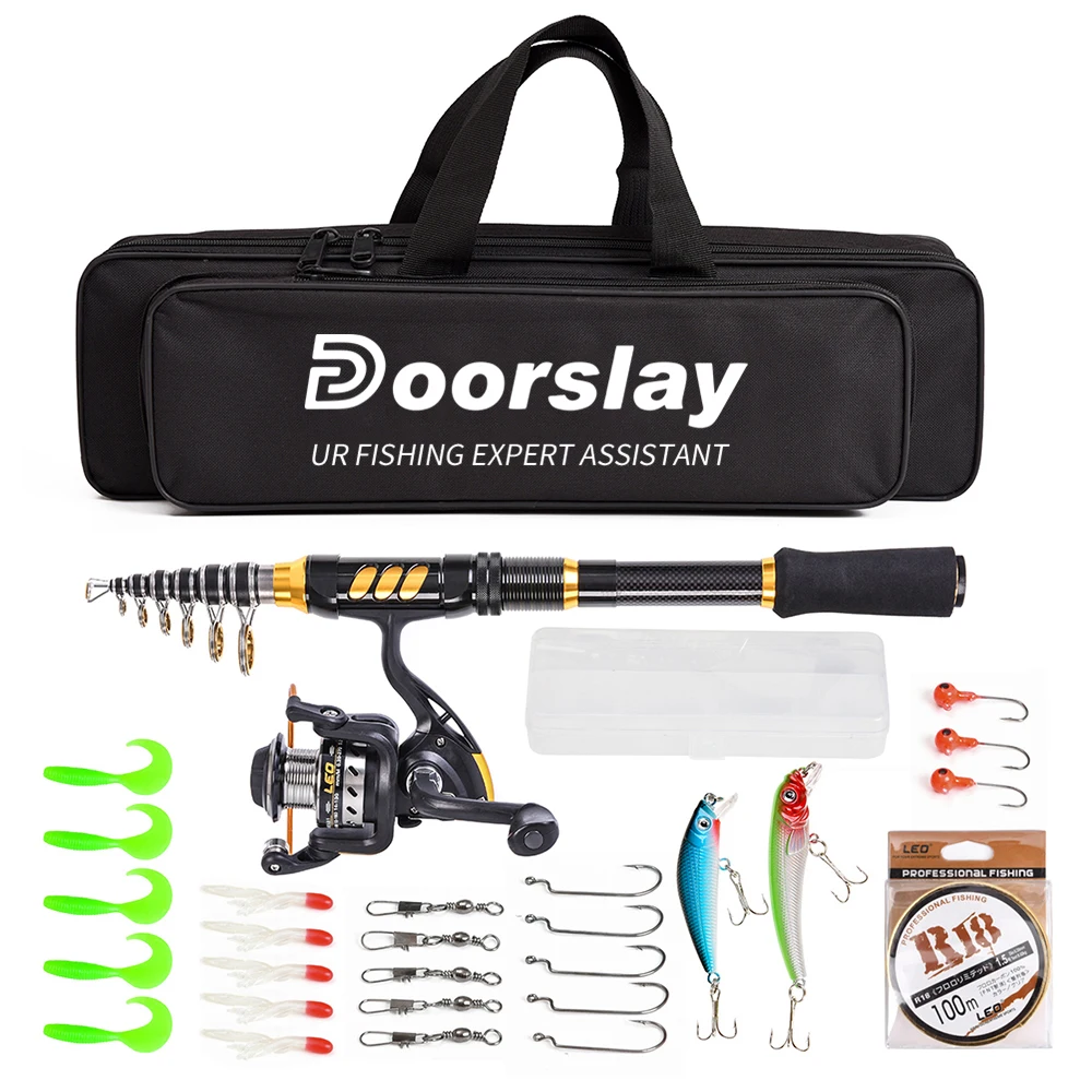 Telescopic Fishing Rod and Reel Combo Full Kit Spinning Fishing Reel Gear Organizer P ole Set with 100M Fishing Line Lures Hooks