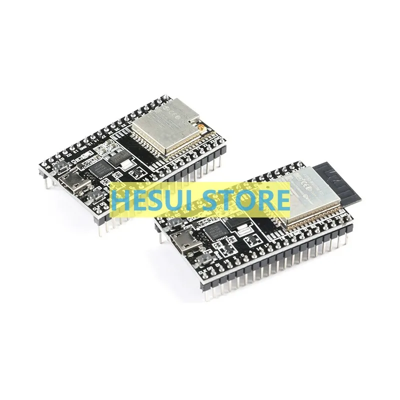 The ESP32-DevKitC development board is equipped with the WROOM-32D/U module